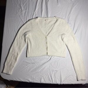 Aeropostle Women's Fuzzy Sweater white L Cropped Long Sleeves